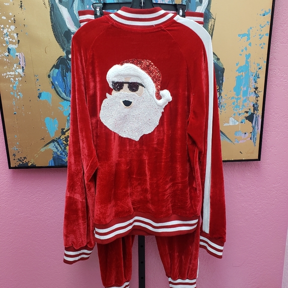 Mens Velour Santa Jacket And Joggers 